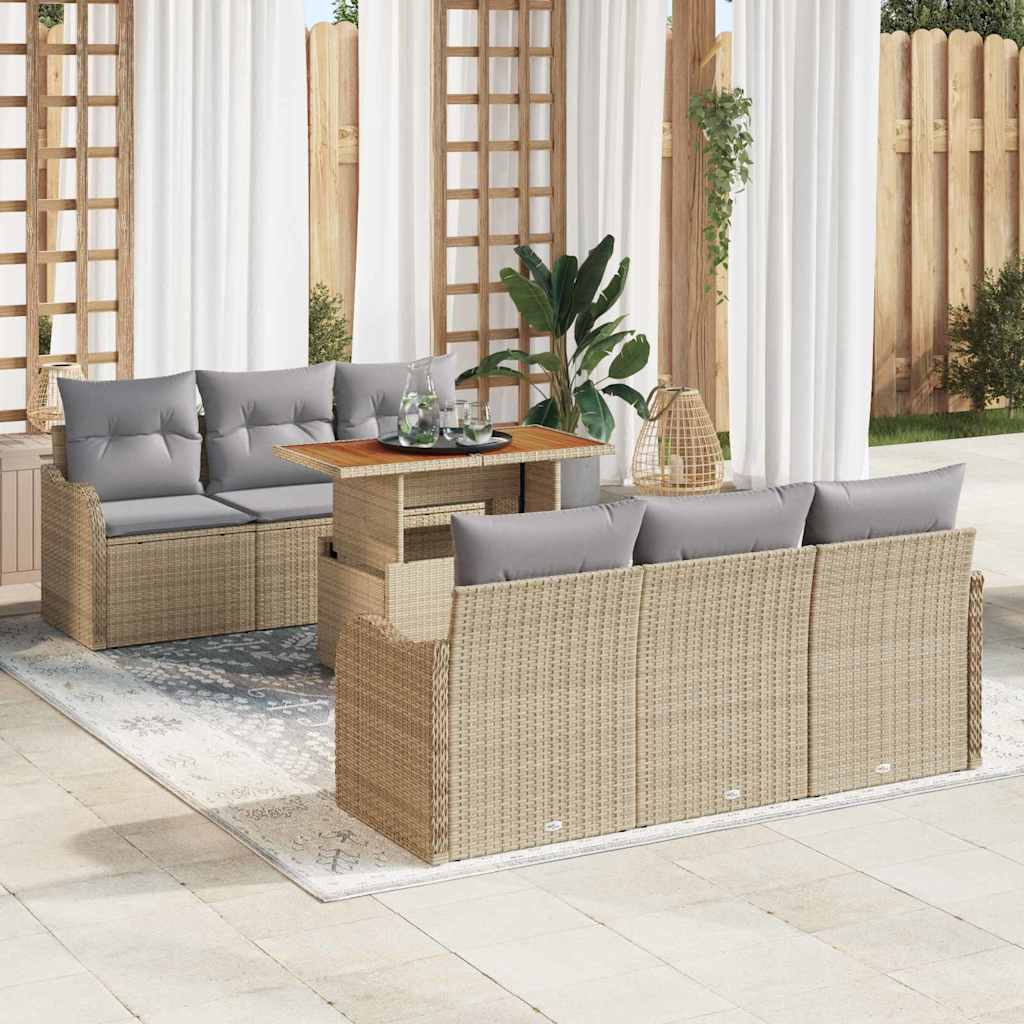 Garten-Sofa-Set mit Speicher 7 pcs Beige Poly Rattan