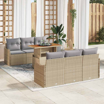 Garten-Sofa-Set mit Speicher 7 pcs Beige Poly Rattan