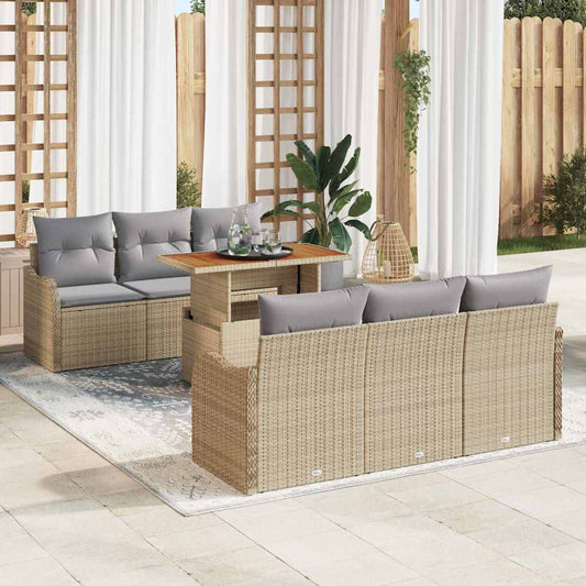 Garten-Sofa-Set mit Speicher 7 pcs Beige Poly Rattan