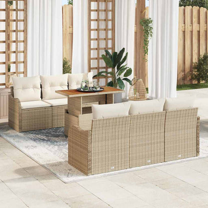 Garten-Sofa-Set mit Speicher 7 pcs Beige Poly Rattan