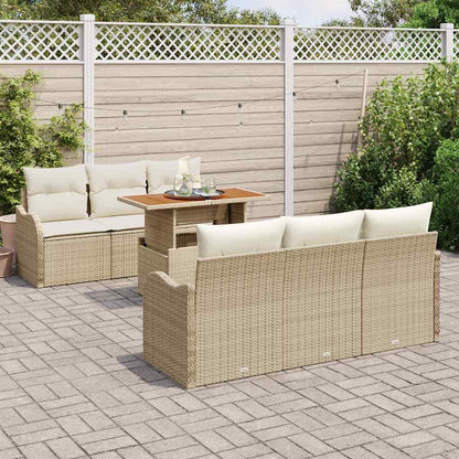 Garten-Sofa-Set mit Speicher 7 pcs Beige Poly Rattan