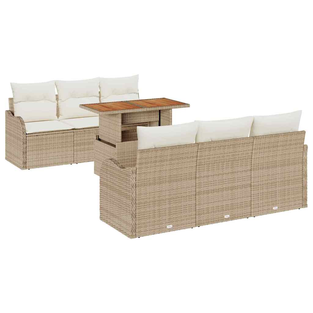 Garten-Sofa-Set mit Speicher 7 pcs Beige Poly Rattan