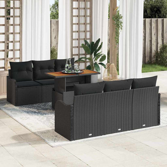 Garten-Sofa-Set mit Speicher 7 pcs Schwarz Poly Rattan