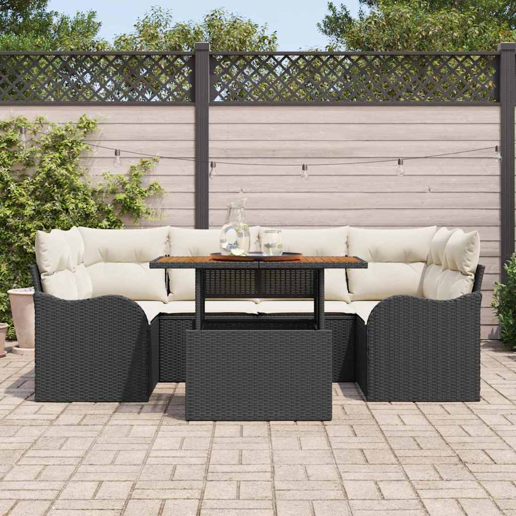 Garten-Sofa-Set mit Speicher 7 pcs Schwarz Poly Rattan