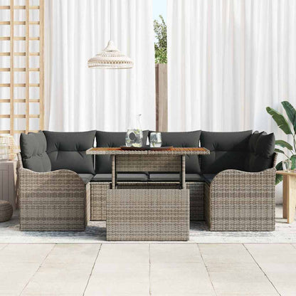 Garten-Sofa-Set mit Speicher 7 pcs Grau Poly Rattan