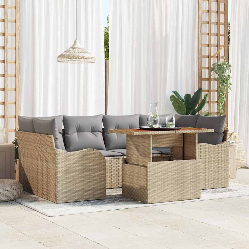 Garten-Sofa-Set mit Speicher 7 pcs Beige Poly Rattan