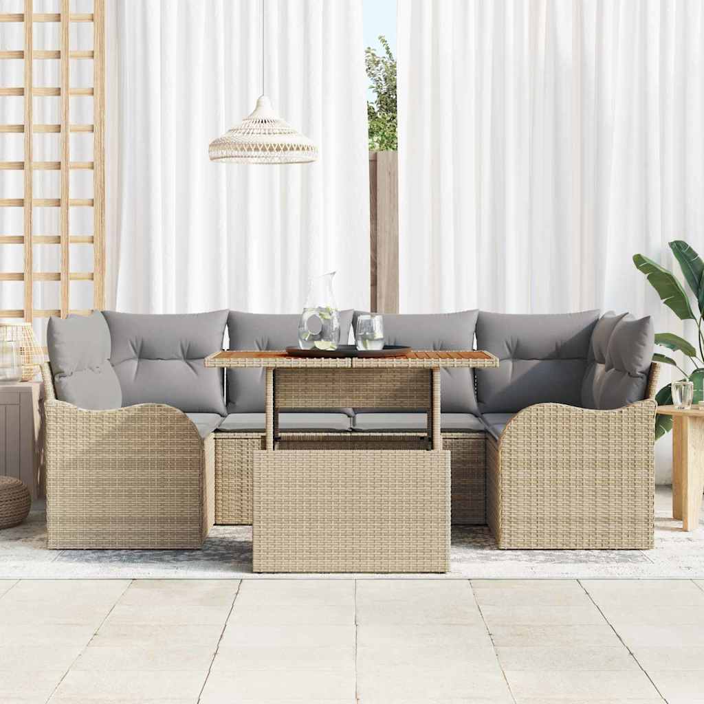 Garten-Sofa-Set mit Speicher 7 pcs Beige Poly Rattan