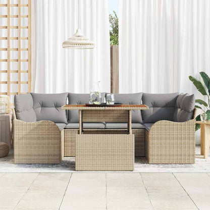 Garten-Sofa-Set mit Speicher 7 pcs Beige Poly Rattan