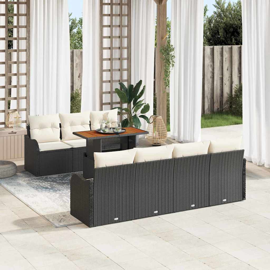 Garten-Sofa-Set mit Speicher 8 pcs Schwarz Poly Rattan