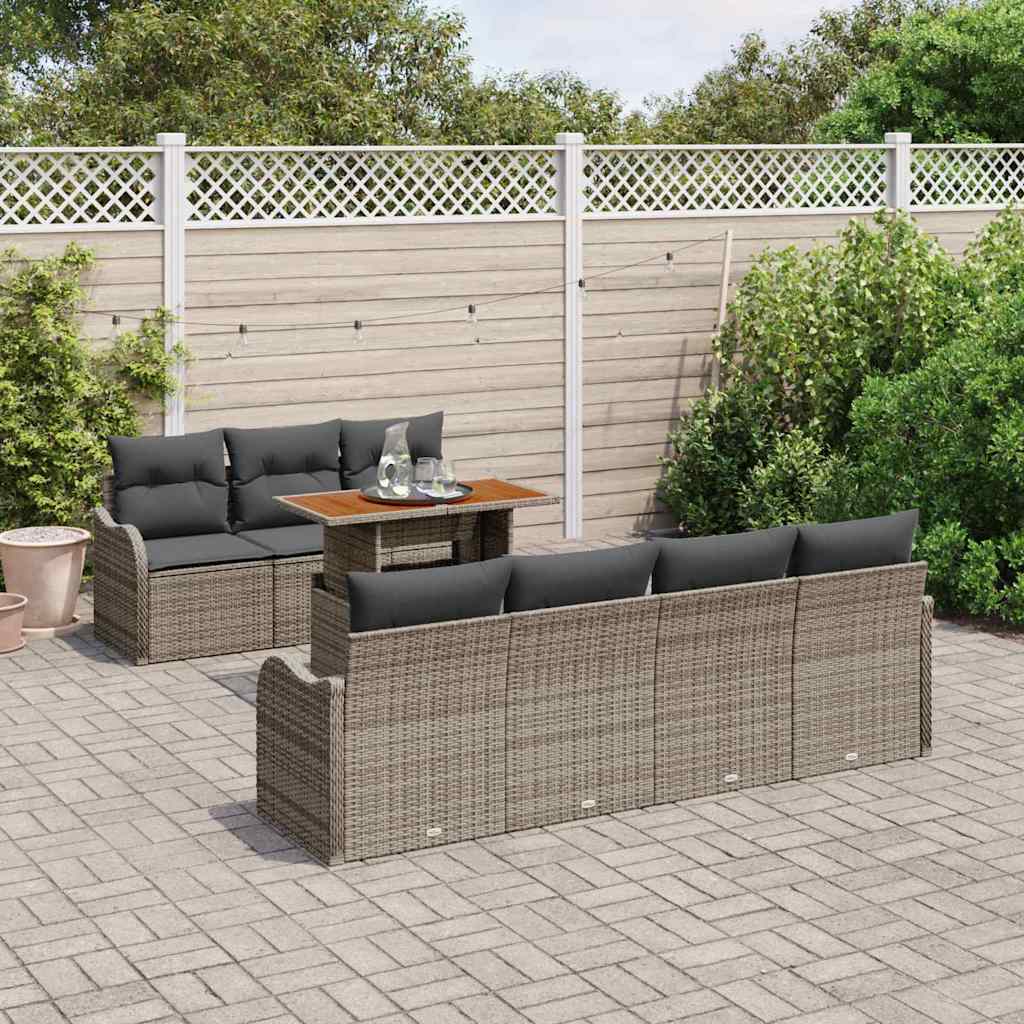 Garten-Sofa-Set mit Speicher 8 pcs Grau Poly Rattan