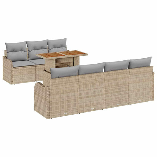 Garten-Sofa-Set mit Speicher 8 pcs Beige Poly Rattan