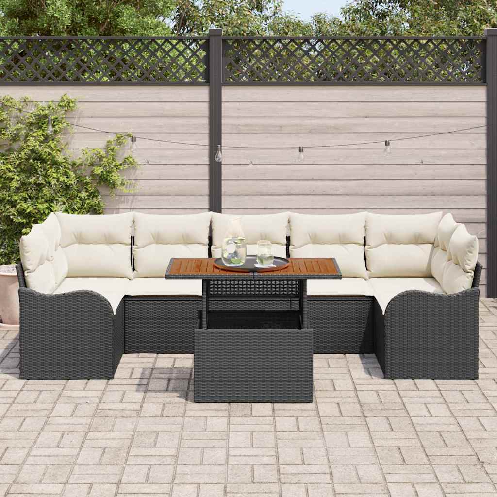 Garten-Sofa-Set mit Speicher 8 pcs Schwarz Poly Rattan
