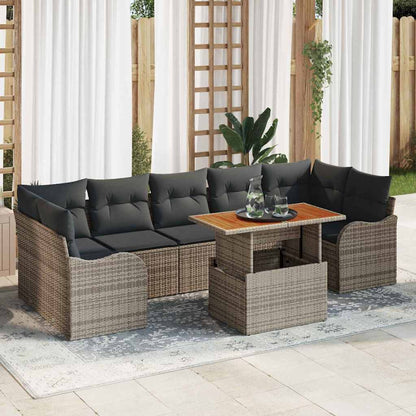 Garten-Sofa-Set mit Speicher 8 pcs Grau Poly Rattan