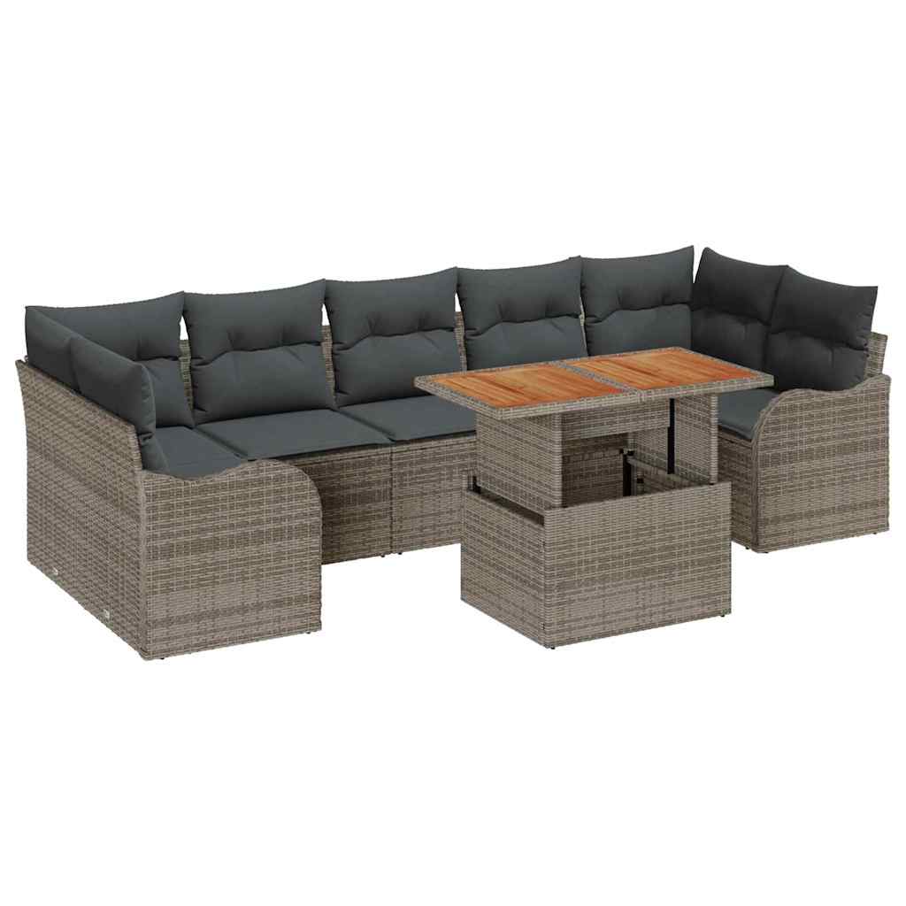 Garten-Sofa-Set mit Speicher 8 pcs Grau Poly Rattan