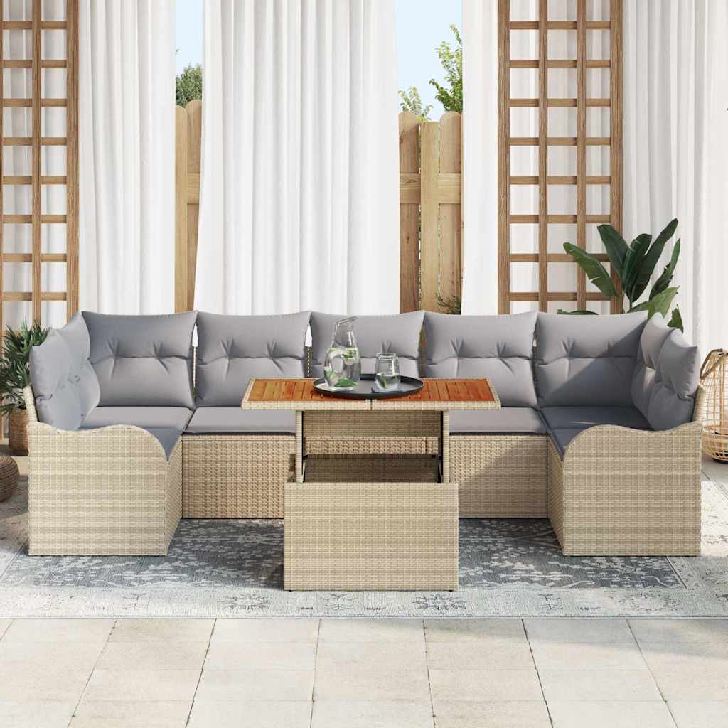 Garten-Sofa-Set mit Speicher 8 pcs Beige Poly Rattan