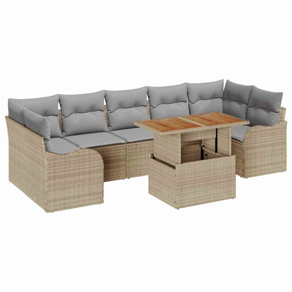 Garten-Sofa-Set mit Speicher 8 pcs Beige Poly Rattan
