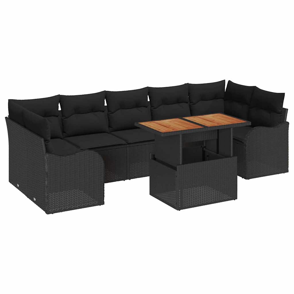 Garten-Sofa-Set mit Speicher 8 pcs Schwarz Poly Rattan