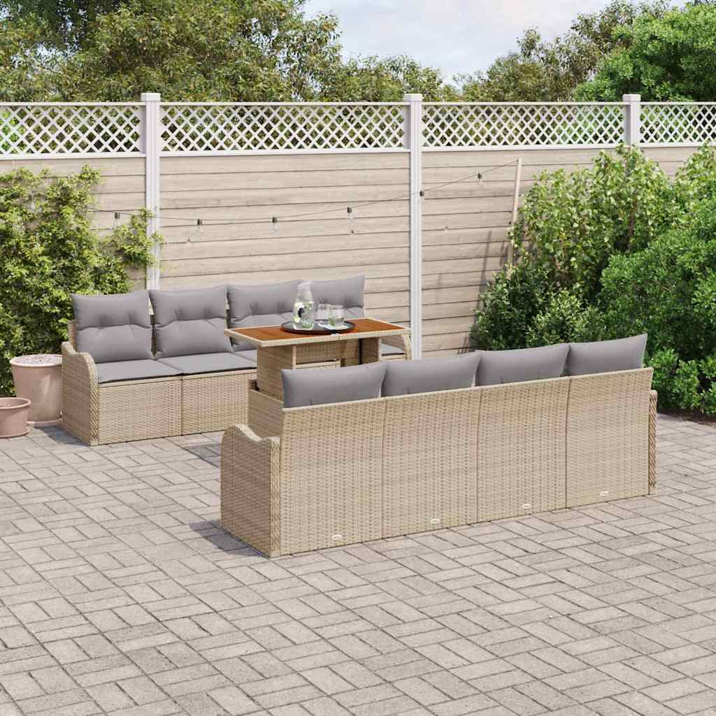 Garten-Sofa-Set mit Speicher 9 pcs Beige Poly Rattan