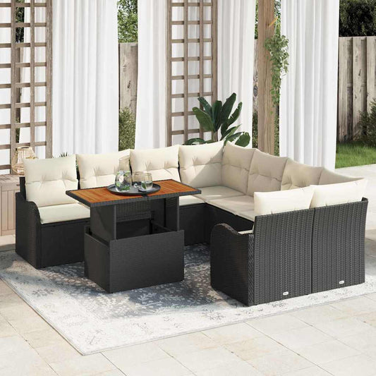 Garten-Sofa-Set mit Speicher 9 pcs Schwarz Poly Rattan