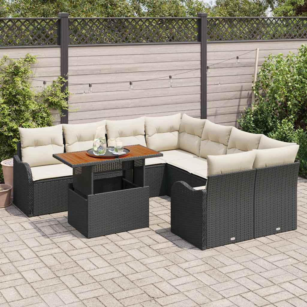 Garten-Sofa-Set mit Speicher 9 pcs Schwarz Poly Rattan