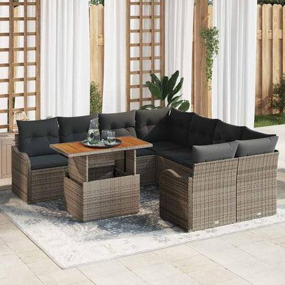 Garten-Sofa-Set mit Speicher 9 pcs Grau Poly Rattan