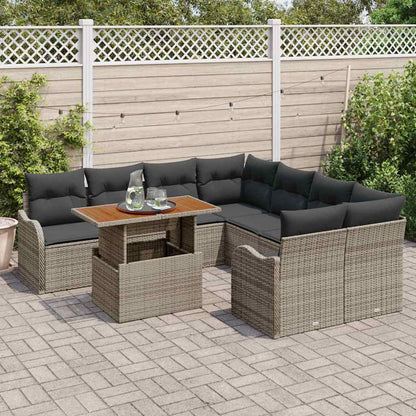 Garten-Sofa-Set mit Speicher 9 pcs Grau Poly Rattan