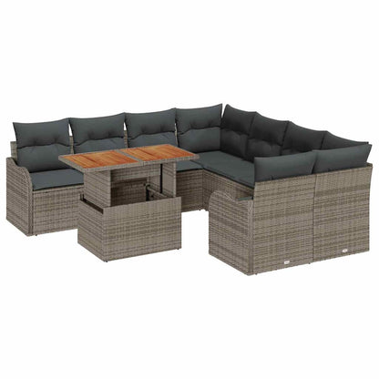 Garten-Sofa-Set mit Speicher 9 pcs Grau Poly Rattan