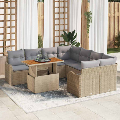 Garten-Sofa-Set mit Speicher 9 pcs Beige Poly Rattan