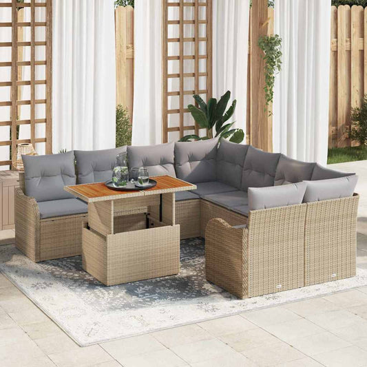 Garten-Sofa-Set mit Speicher 9 pcs Beige Poly Rattan
