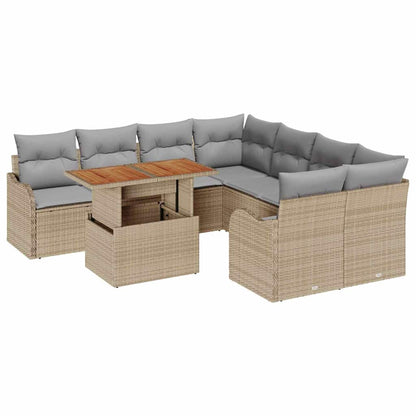 Garten-Sofa-Set mit Speicher 9 pcs Beige Poly Rattan