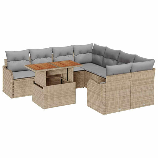 Garten-Sofa-Set mit Speicher 9 pcs Beige Poly Rattan