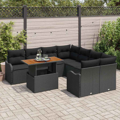 Garten-Sofa-Set mit Speicher 9 pcs Schwarz Poly Rattan
