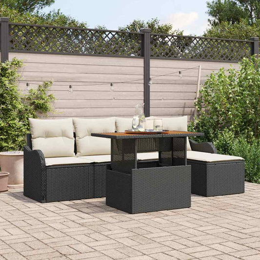 Garten-Sofa-Set mit Speicher 6 pcs Schwarz Poly Rattan