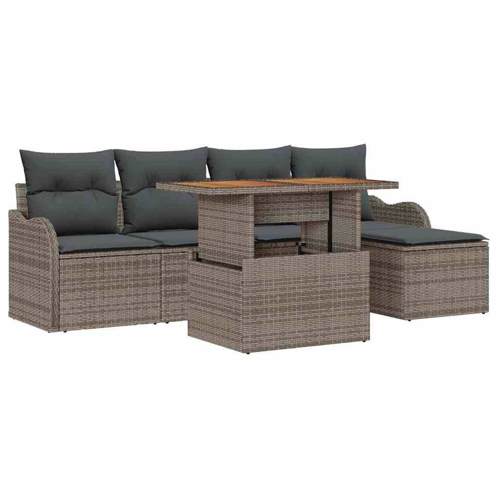 Garten-Sofa-Set mit Speicher 6 pcs Grau Poly Rattan