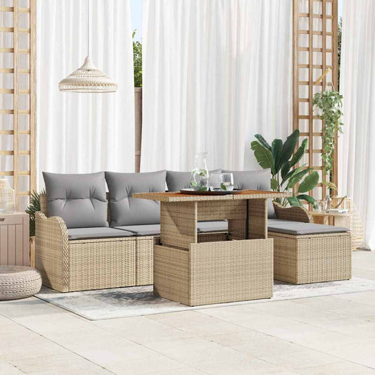 Garten-Sofa-Set mit Speicher 6 pcs Beige Poly Rattan