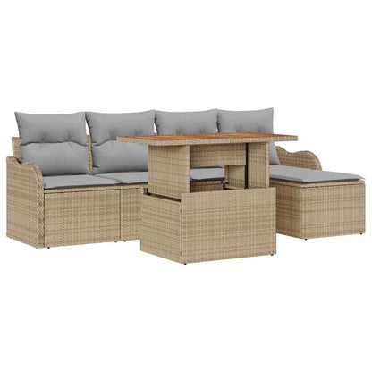 Garten-Sofa-Set mit Speicher 6 pcs Beige Poly Rattan