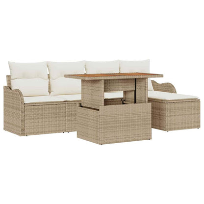 Garten-Sofa-Set mit Speicher 6 pcs Beige Poly Rattan