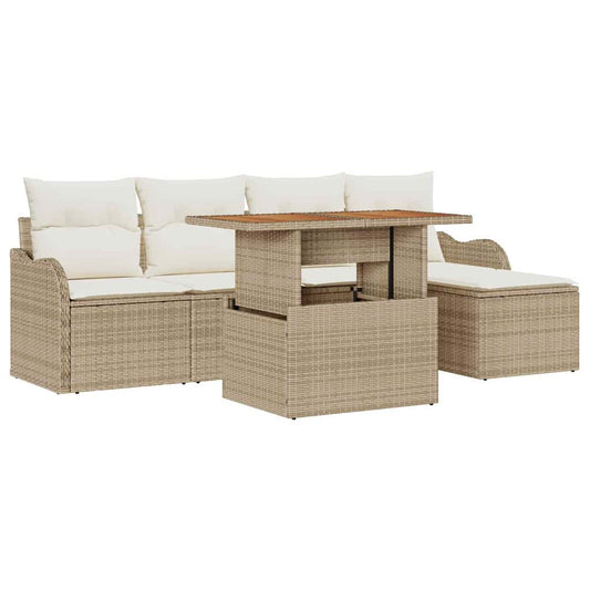 Garten-Sofa-Set mit Speicher 6 pcs Beige Poly Rattan