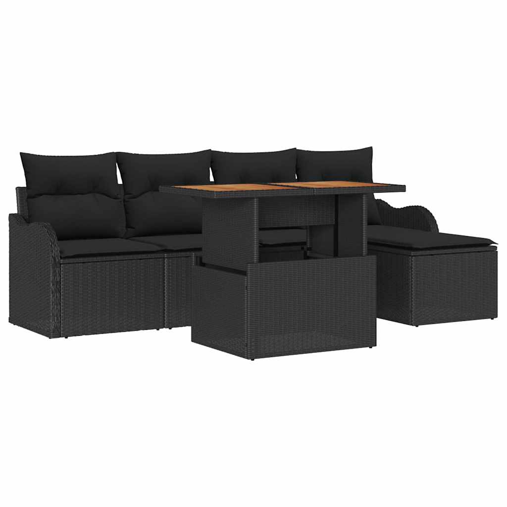 Garten-Sofa-Set mit Speicher 6 pcs Schwarz Poly Rattan