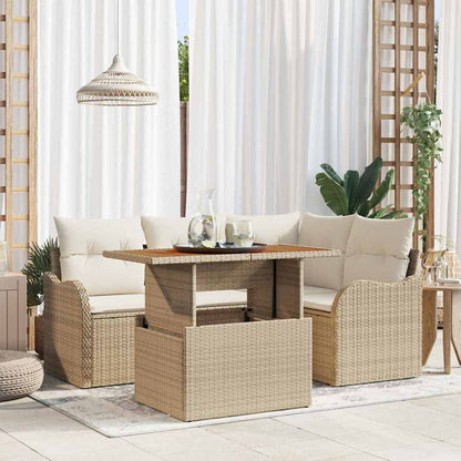 Garten-Sofa-Set mit Speicher 5 pcs Beige Poly Rattan