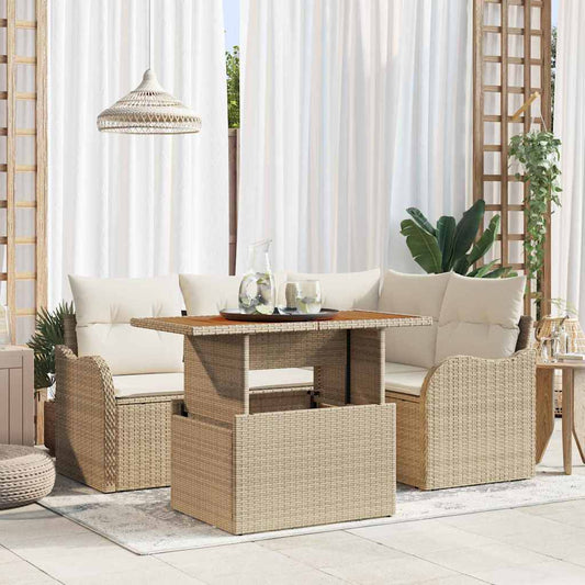 Garten-Sofa-Set mit Speicher 5 pcs Beige Poly Rattan