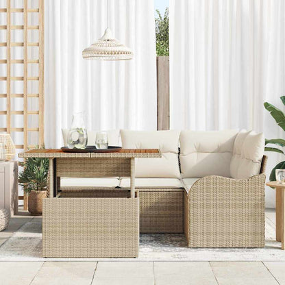 Garten-Sofa-Set mit Speicher 5 pcs Beige Poly Rattan