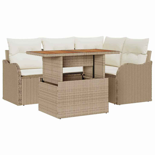 Garten-Sofa-Set mit Speicher 5 pcs Beige Poly Rattan