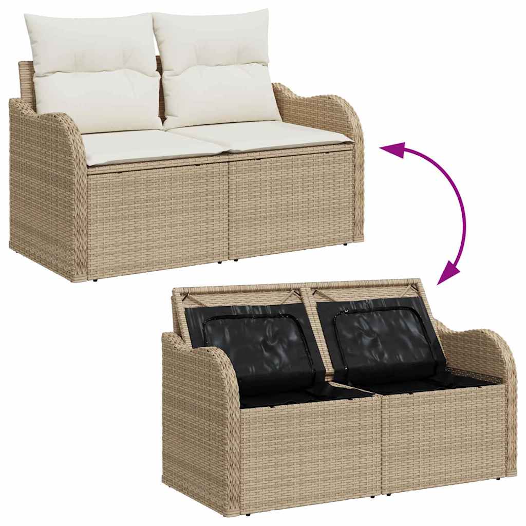 Garten-Sofa-Set mit Speicher 5 pcs Beige Poly Rattan