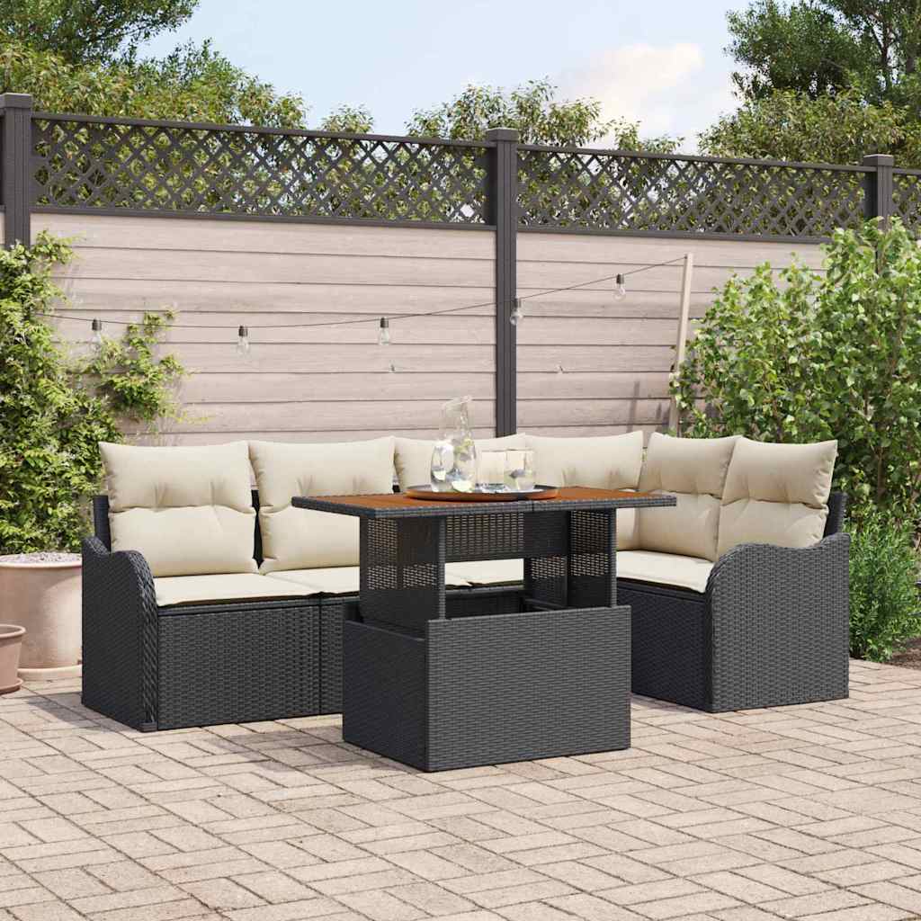 Garten-Sofa-Set mit Speicher 6 pcs Schwarz Poly Rattan
