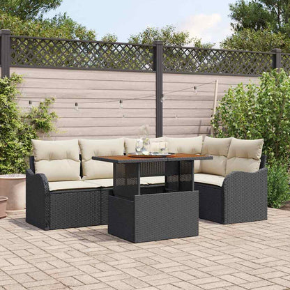 Garten-Sofa-Set mit Speicher 6 pcs Schwarz Poly Rattan