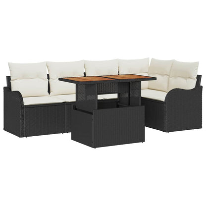 Garten-Sofa-Set mit Speicher 6 pcs Schwarz Poly Rattan
