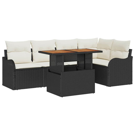 Garten-Sofa-Set mit Speicher 6 pcs Schwarz Poly Rattan