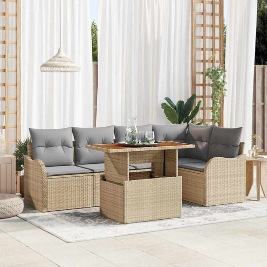 Garten-Sofa-Set mit Speicher 6 pcs Beige Poly Rattan