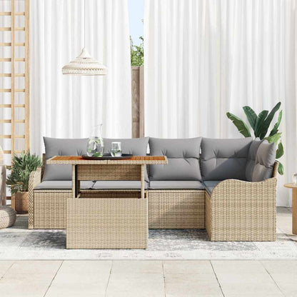 Garten-Sofa-Set mit Speicher 6 pcs Beige Poly Rattan